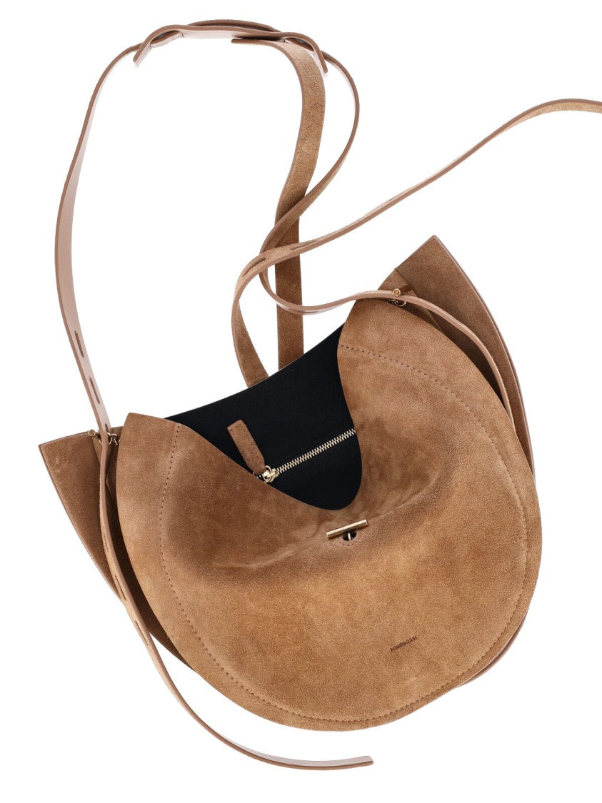 Minobossi Beige Lizzie Calfskin Suede Top-Handle Shoulder Bag