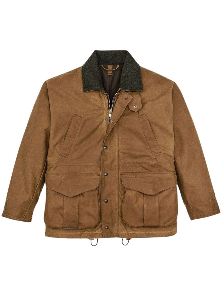 Filson Lined Tin Cloth Field Jacket With Adjustable Cuffs And Multiple Pockets