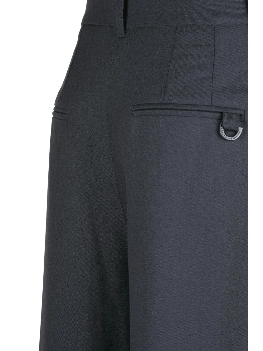 Marella Monochrome Palazzo Leg Grey Wool Trousers With High Waist And Pleats