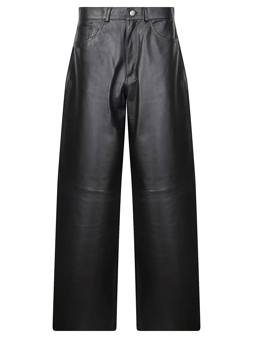 Haikure Wide-Leg Black Leather Trousers