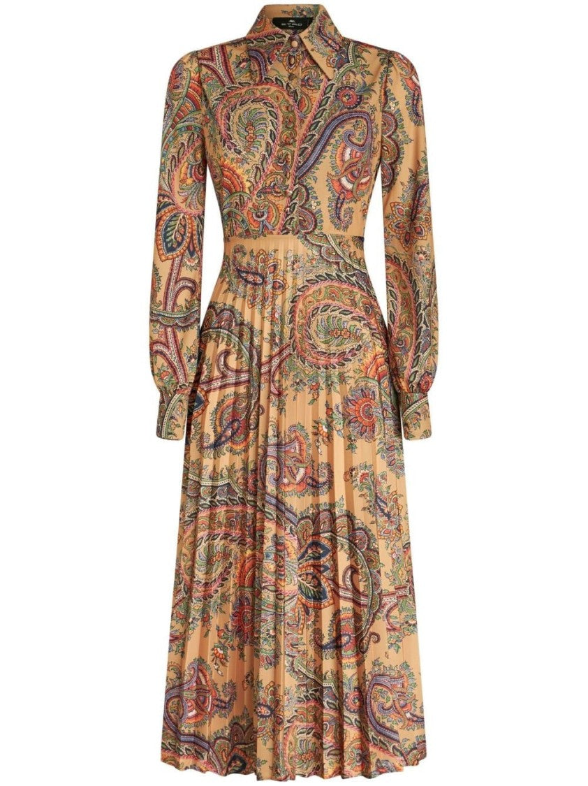 Etro Beige Midi Dress With Classic Collar