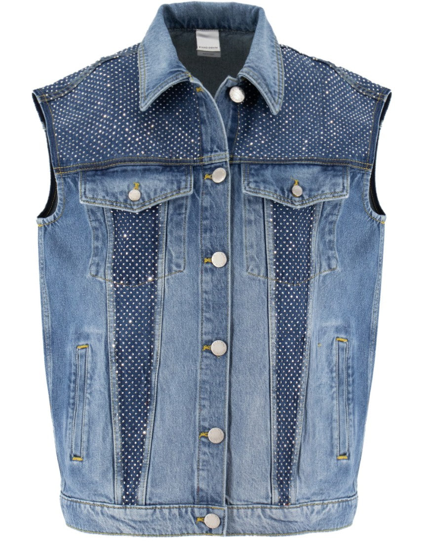 Pinko Denim Vest With Sparkling Studs