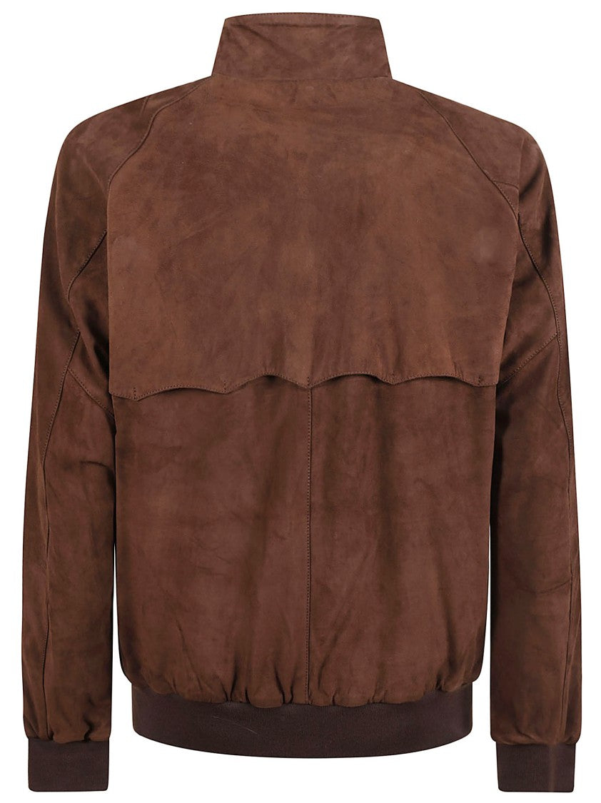 Baracuta Minimalist Brown Suede Jacket With Ribbed Details