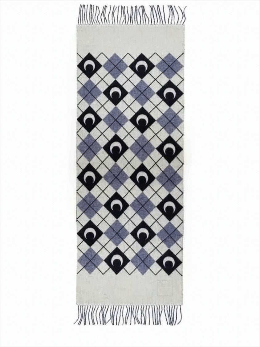 Marine Serre Classic Argyle Pattern Wool Scarf With Fringed Edges