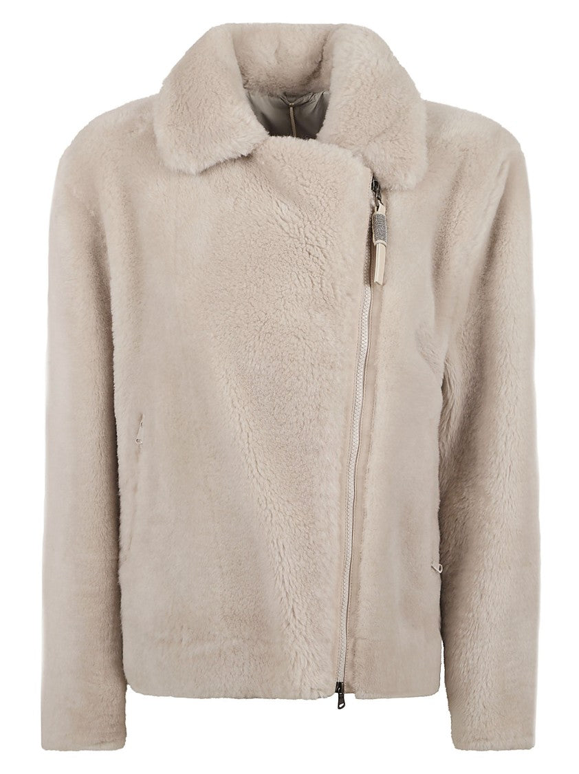 Brunello Cucinelli Plush Beige Coat With Classic Collar