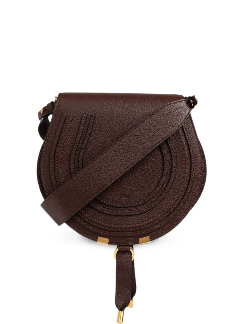 Chloé Dark Brown Structured Saddle Pebbled Leather Bag