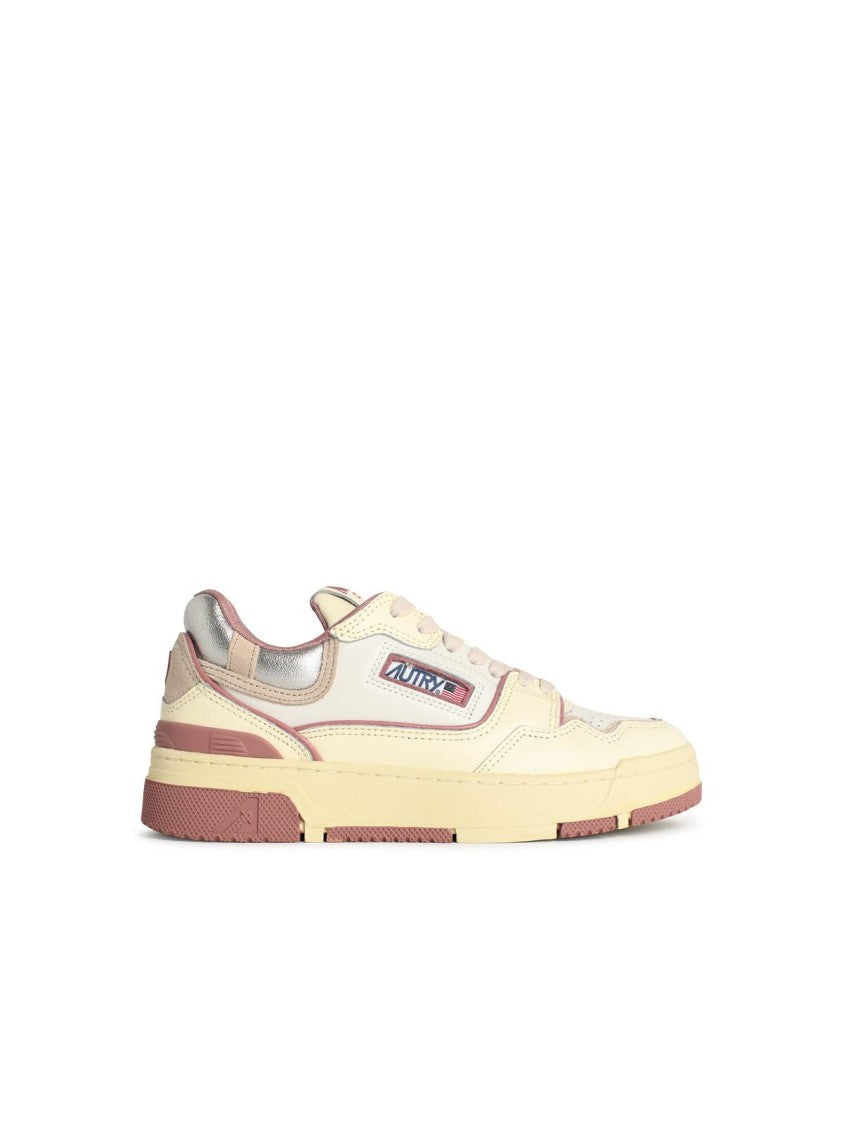 Autry 'Clc Low' Leather 'Whisper White Ash Rose' And Silver Sneakers