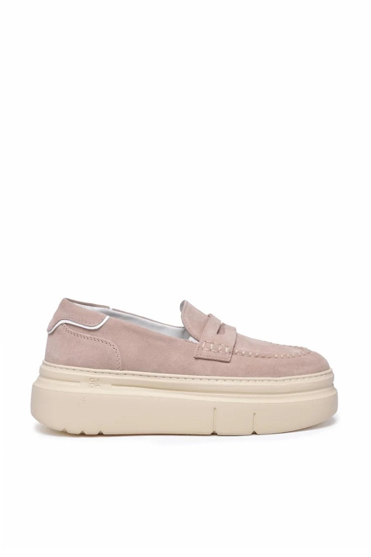 Gio + Pink Suede Leather Wedge Moccasins