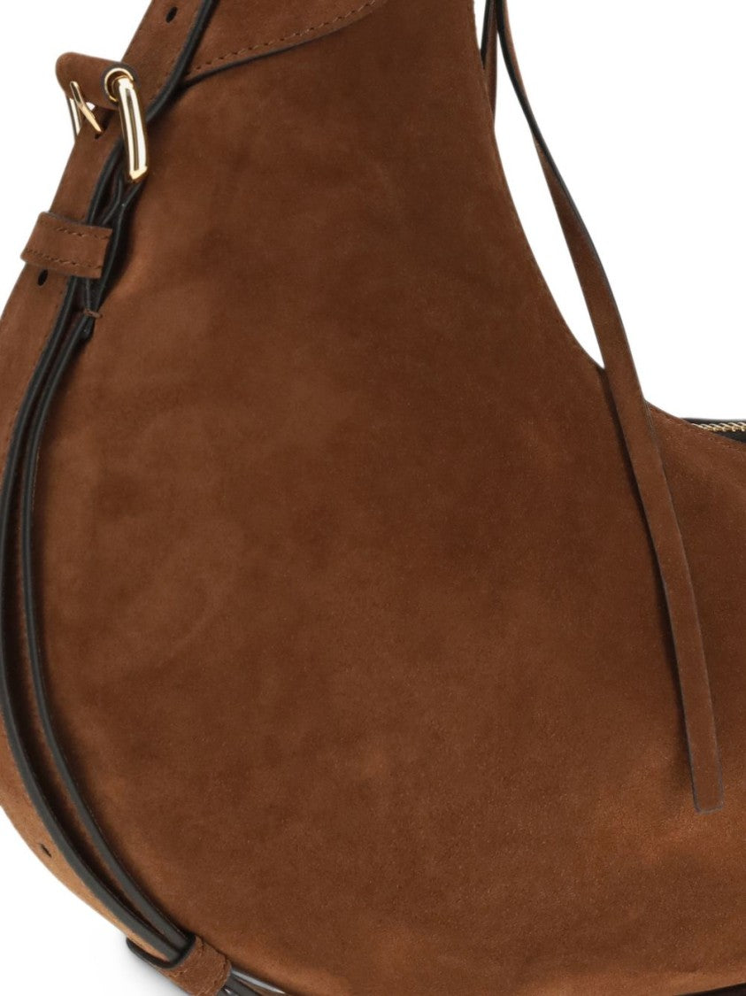 Moschino Crescent-Shaped Gold Accents Suede Top Handle Bag