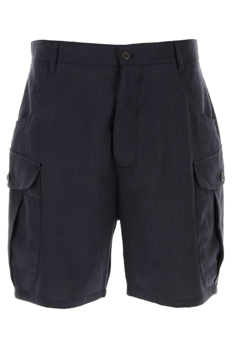 Giorgio Armani Tailored Blue Flax Shorts With Practical Pockets