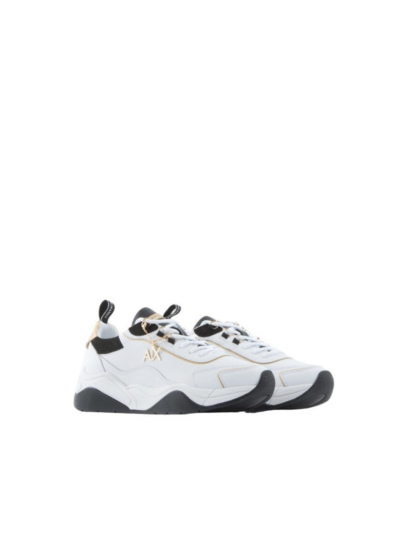 Armani Exchange White Leather Gold-Tone Accents Low-Top Sneakers