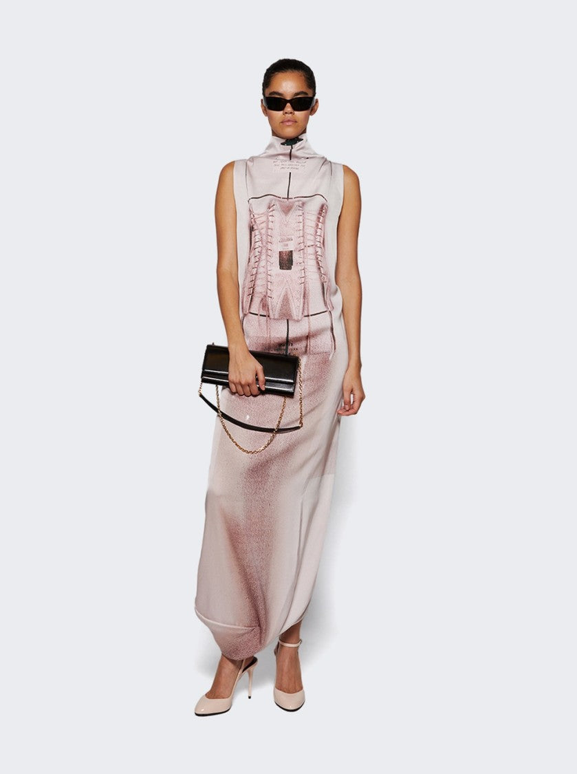 Jean Paul Gaultier Draped Long Dress With Trompe L'åil Print Pink