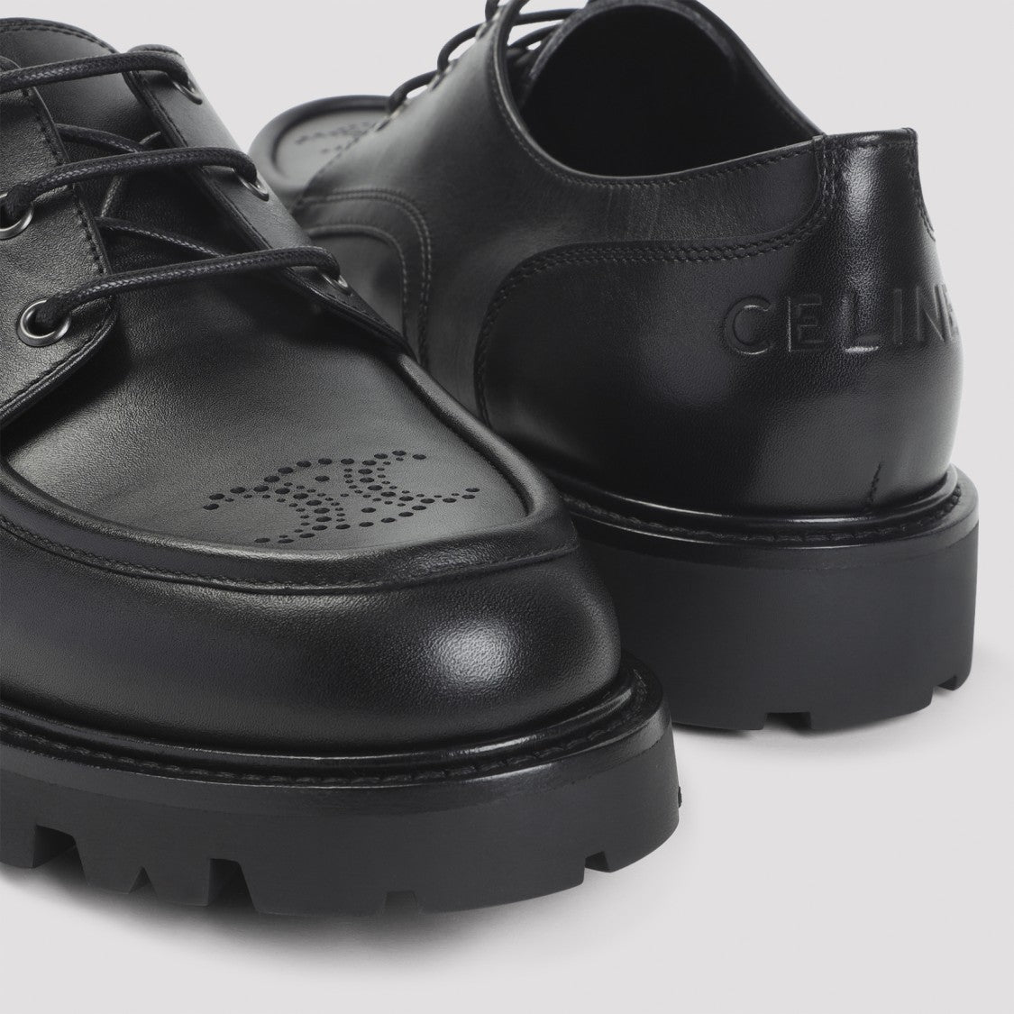 Celine Perforated Black Leather Derby Shoes