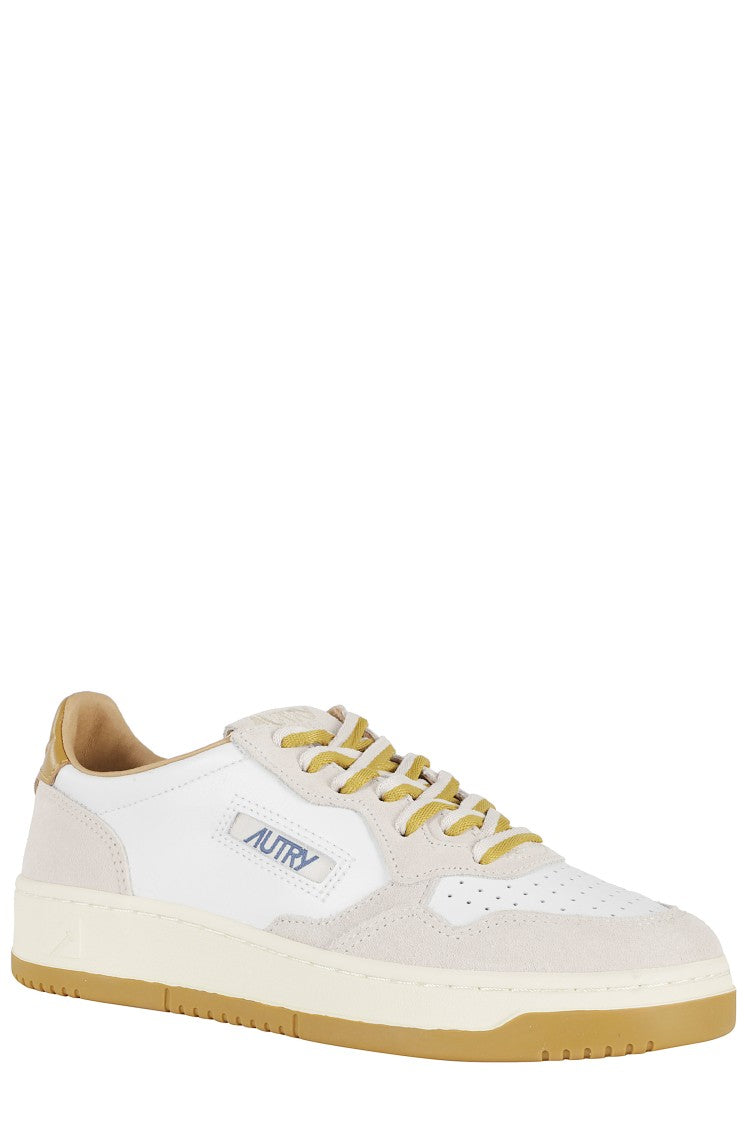 Autry Beige Medalist Low Side-Logo Leather Sneakers