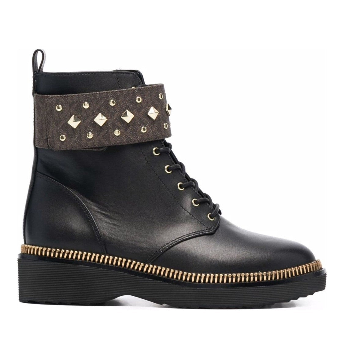 Michael Kors Brown Haskell Cuff Leather Lace-Up Cuff Boots