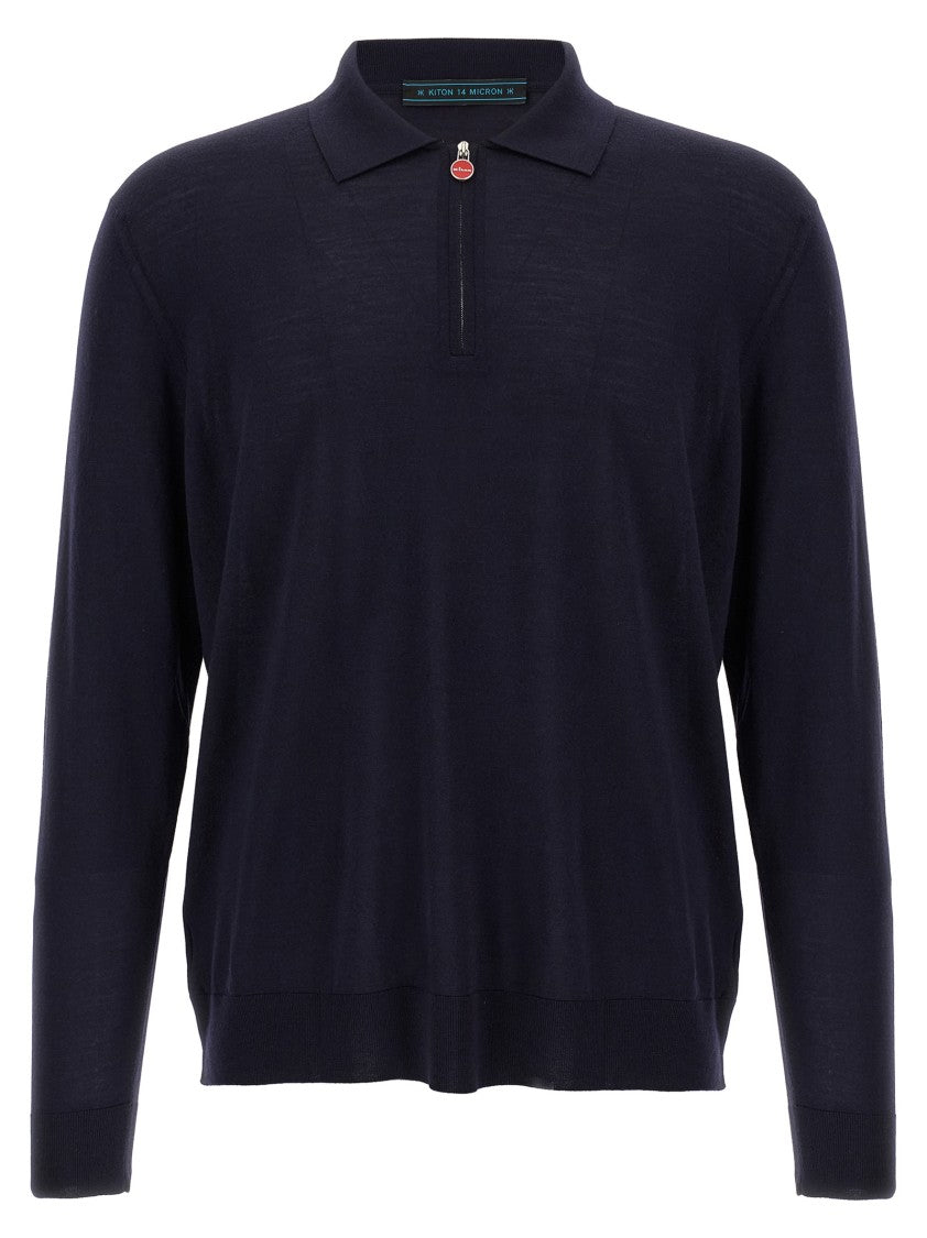 Kiton Wool Knit Polo Shirt With Classic Collar And Half-Zip Closure