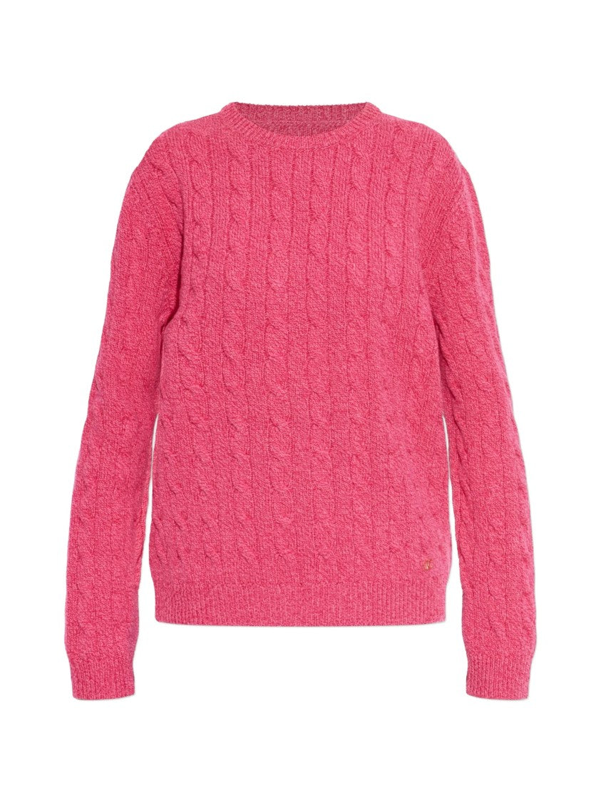 Valentino Cable Knit Wool Sweater With Crew Neckline And Vibrant Finish