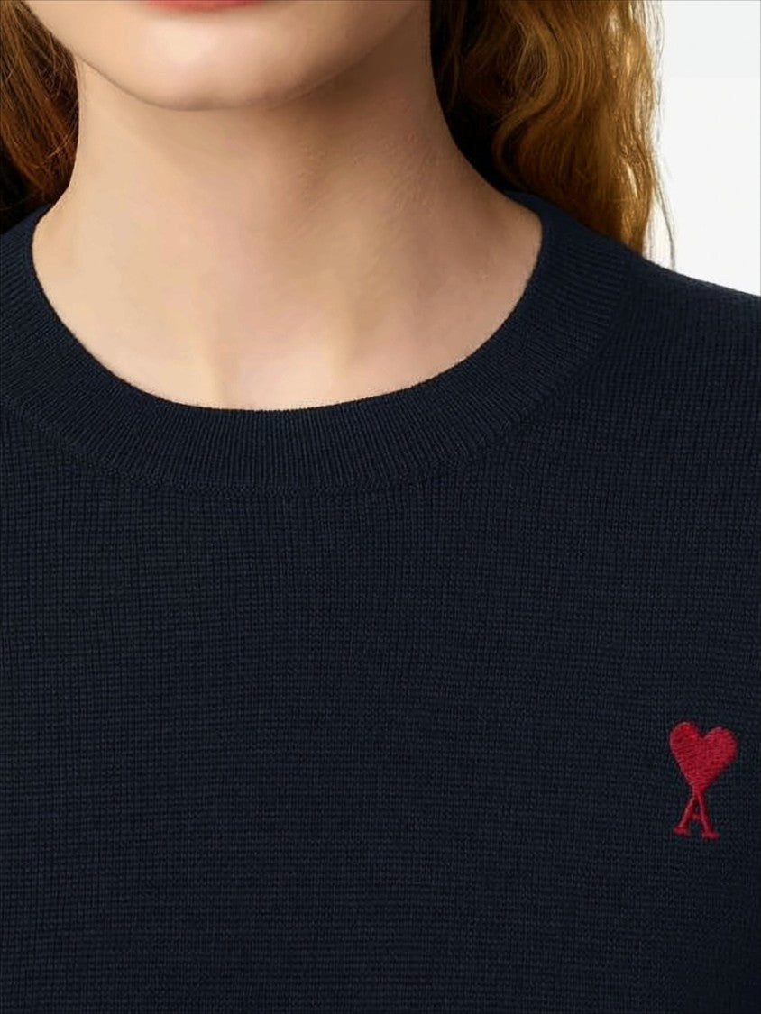 Ami Classic Crew Neck Sweater With Embroidered Heart Detail