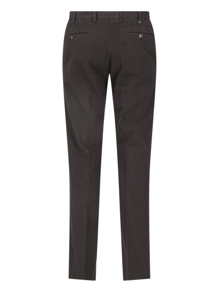 Pt Torino Brown Mid-Rise Straight-Leg Cotton Formal Pants