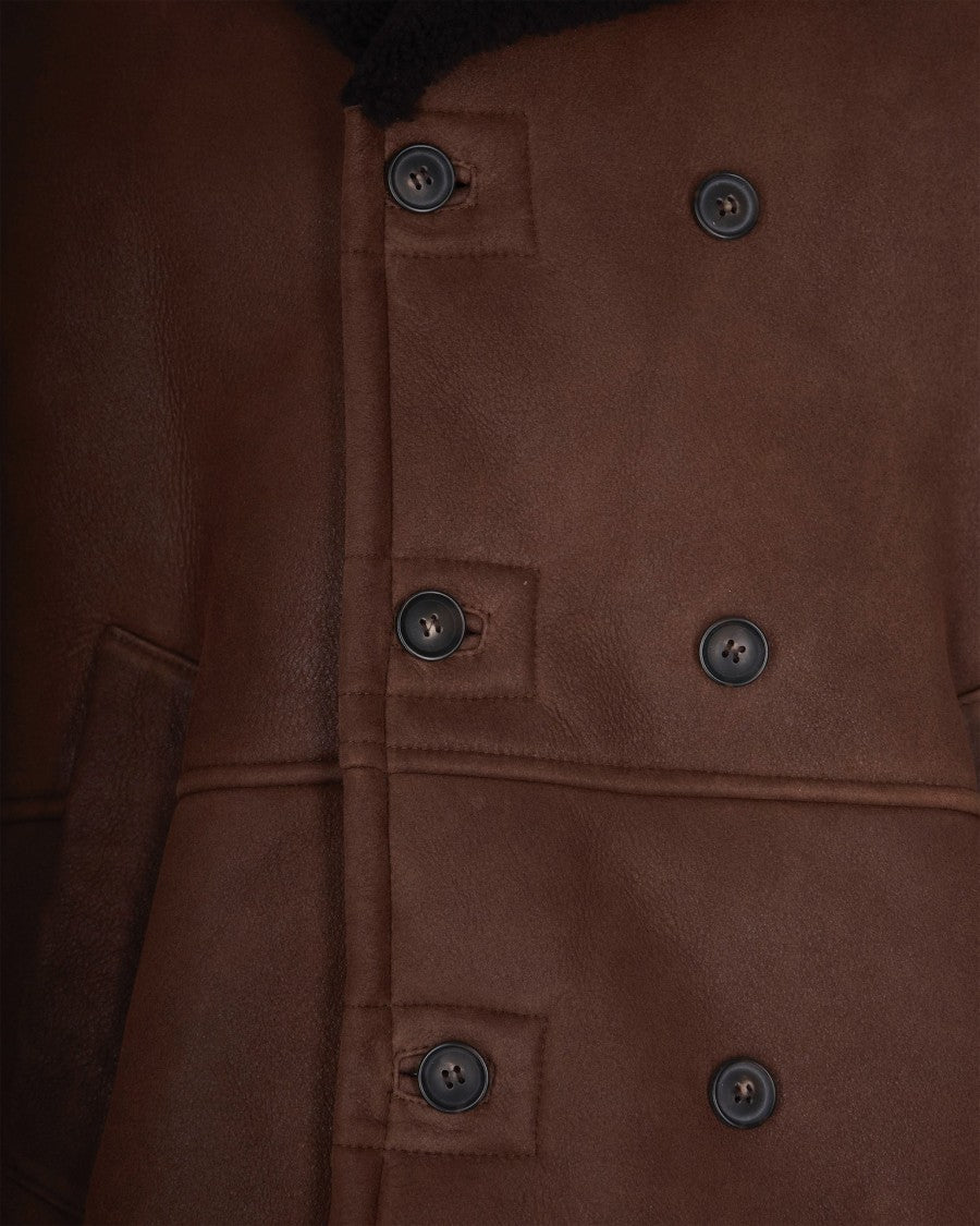 D-Four Double-Breasted Suede Leather Jacket With Notched Lapel