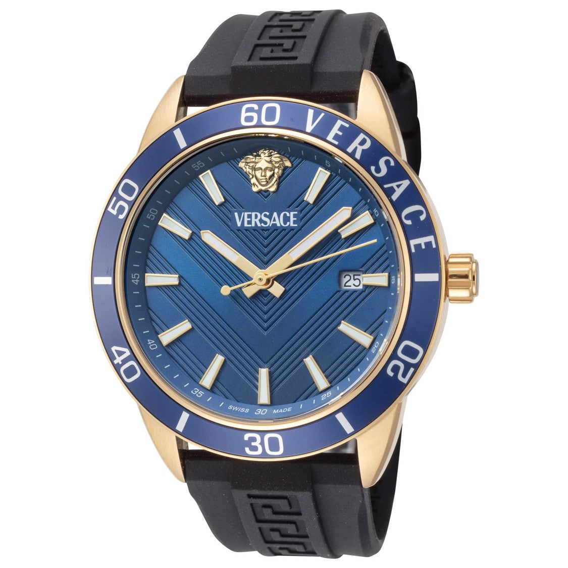Versace Greca Urban 43Mm Men's Quartz Watch With Blue Dial