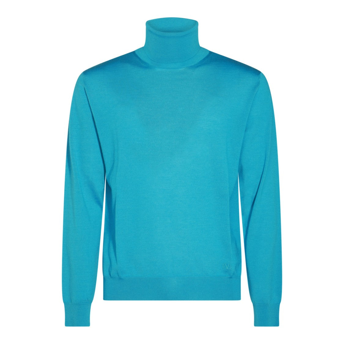 Valentino Light Blue Wool Knitwear With High Collar And Ribbed Details