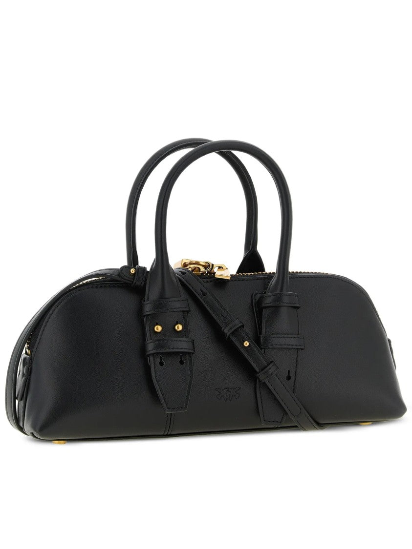 Pinko Black Bowling Bag Horizontal Leather Handbag