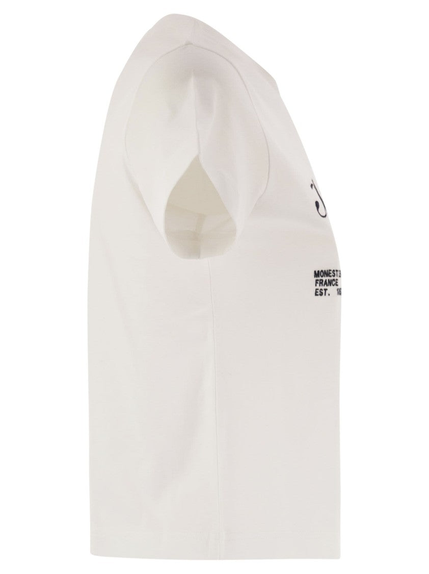 Moncler Cotton T-Shirt With Embroidered Cursive Logo