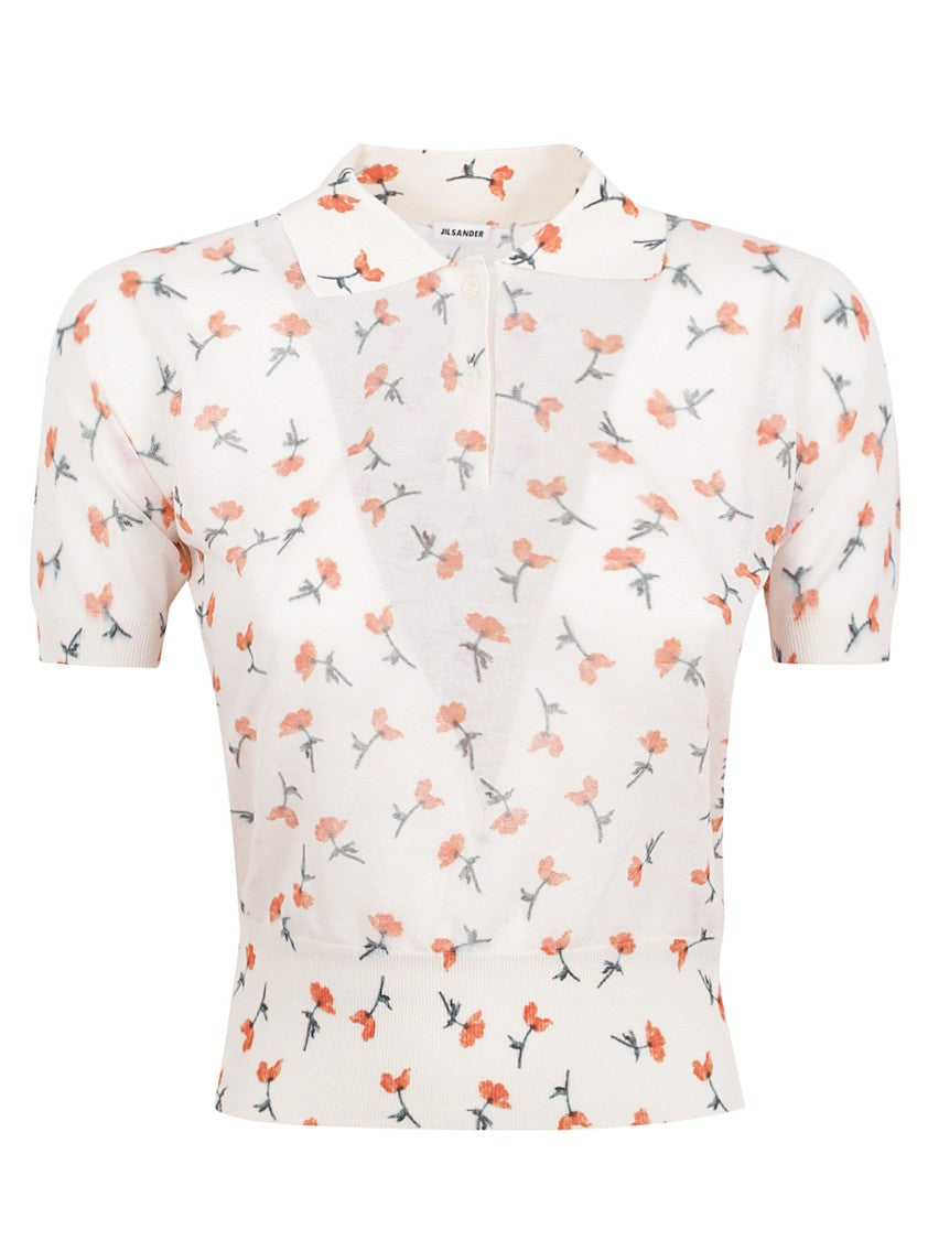 Jil Sander Short-Sleeved Fitted Floral Print Polo