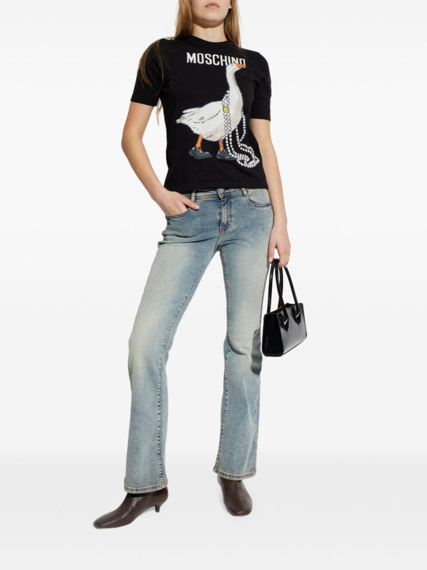 Moschino Black Goose Print Ribbed Knit Top