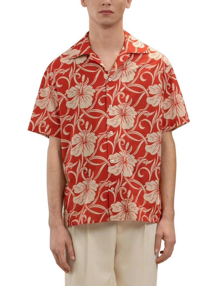 Drôle De Monsieur Hibiscus Floral Short-Sleeved Shirt With Classic Collar