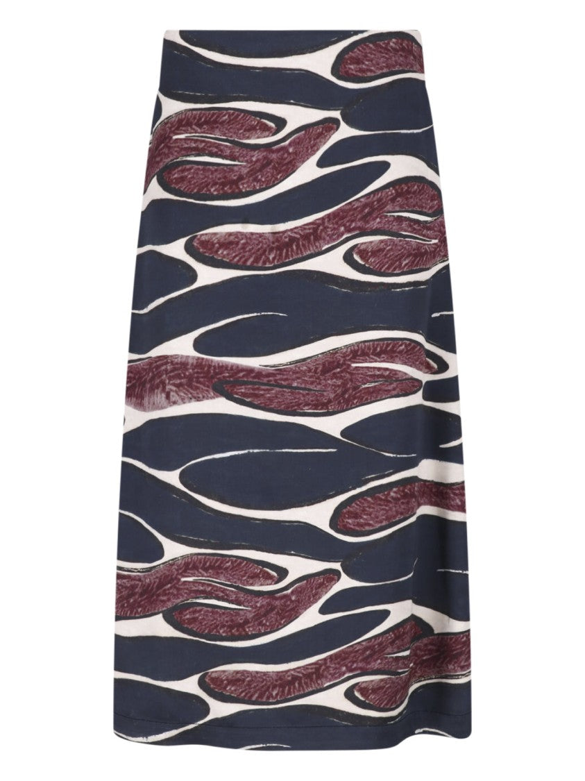 Marni High-Waisted Midi Skirt With Crimson Flow Pattern
