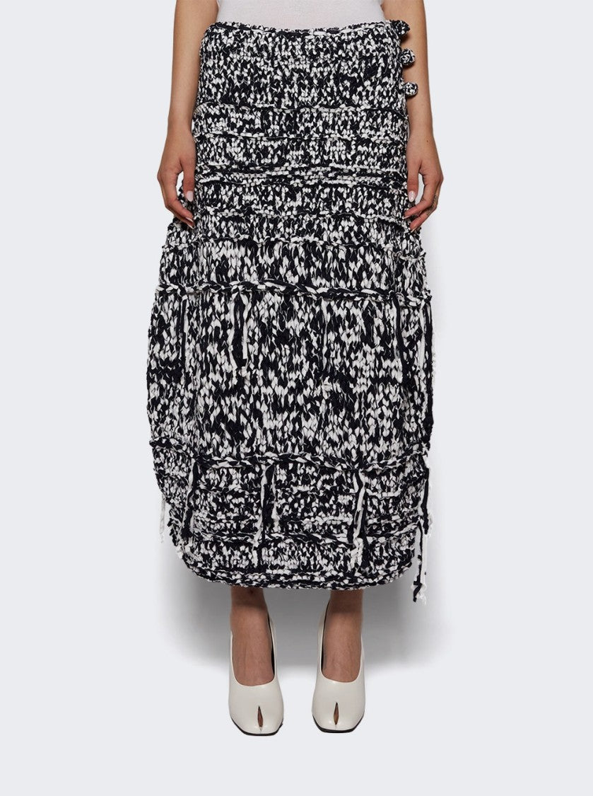 Khaite Hand-Knitted Barrel-Shaped Midi Skirt With Streamer Fringe