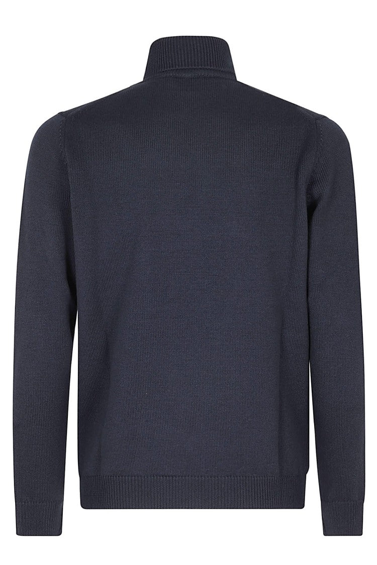 Roberto Collina Navy High-Neck Ribbed Merino Wool Turtleneck