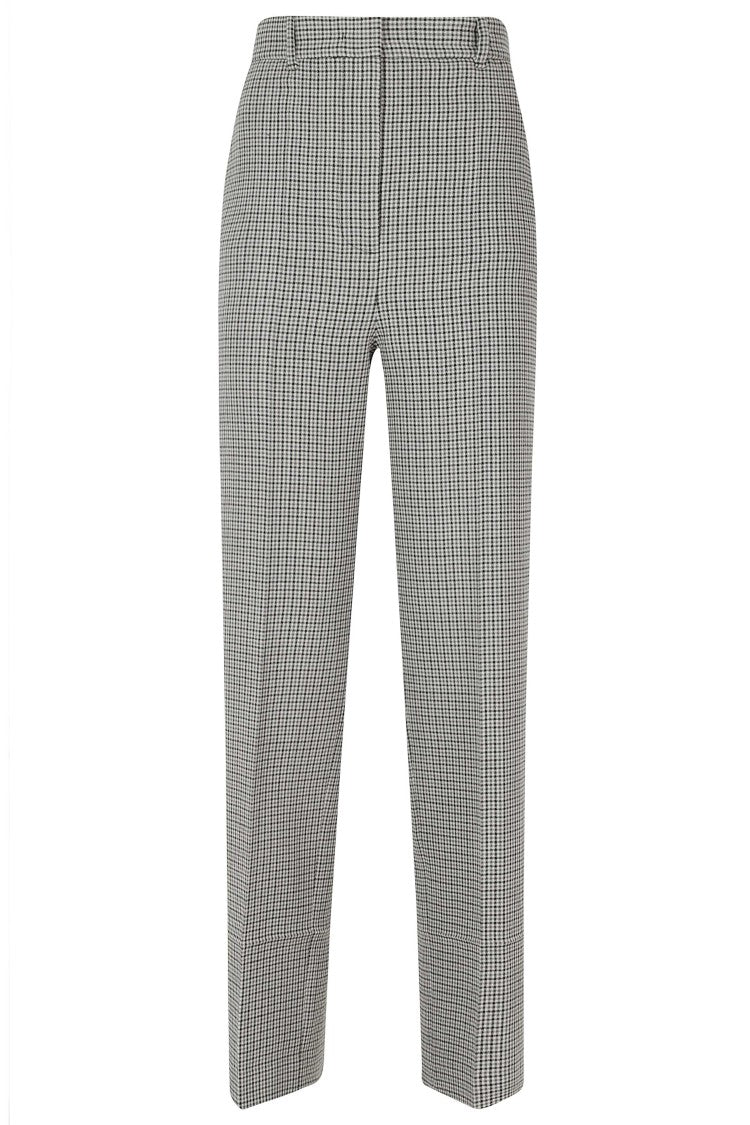 Ports 1961 Ivory Gray Checkered Button Detail Virgin Wool Pants