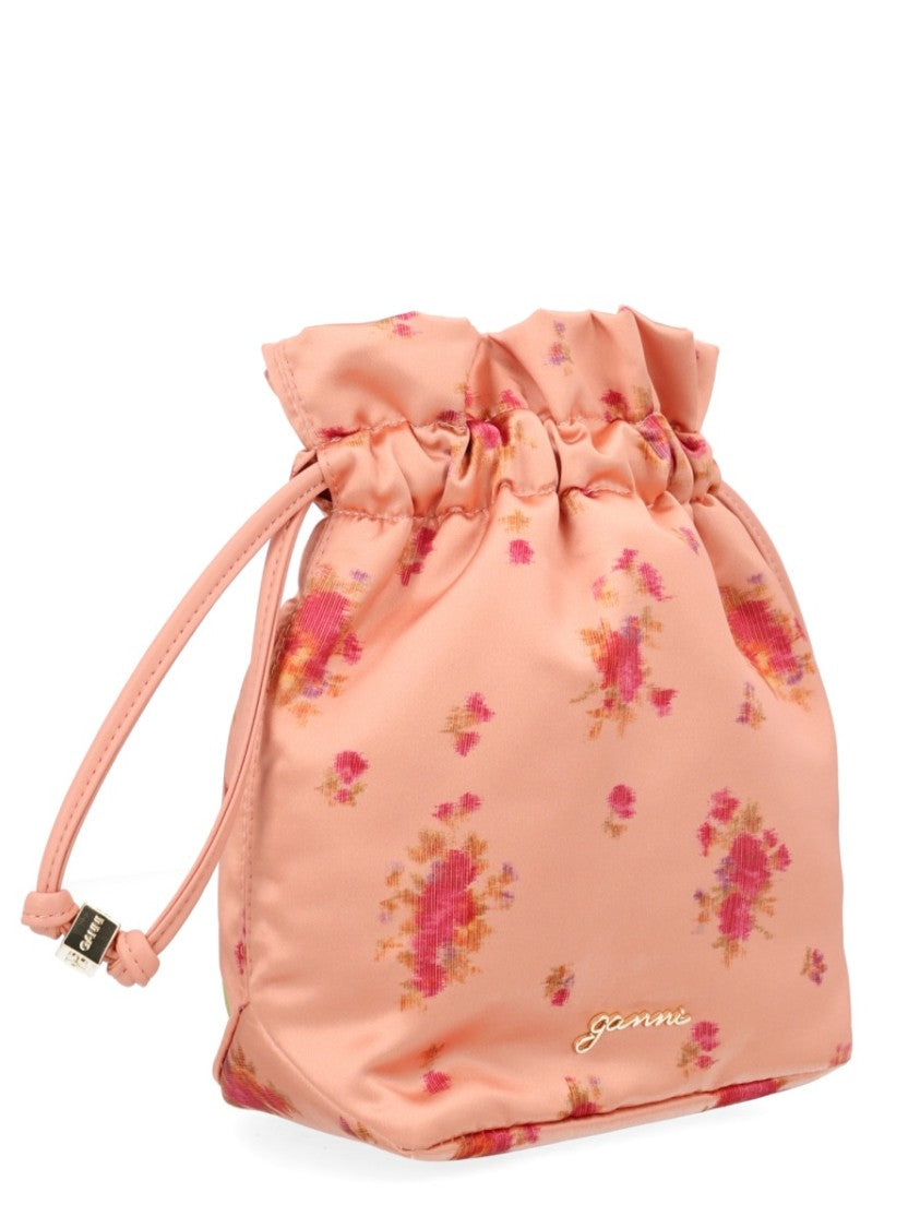 Ganni Peachy Floral Print Rounded Pouch Clutch