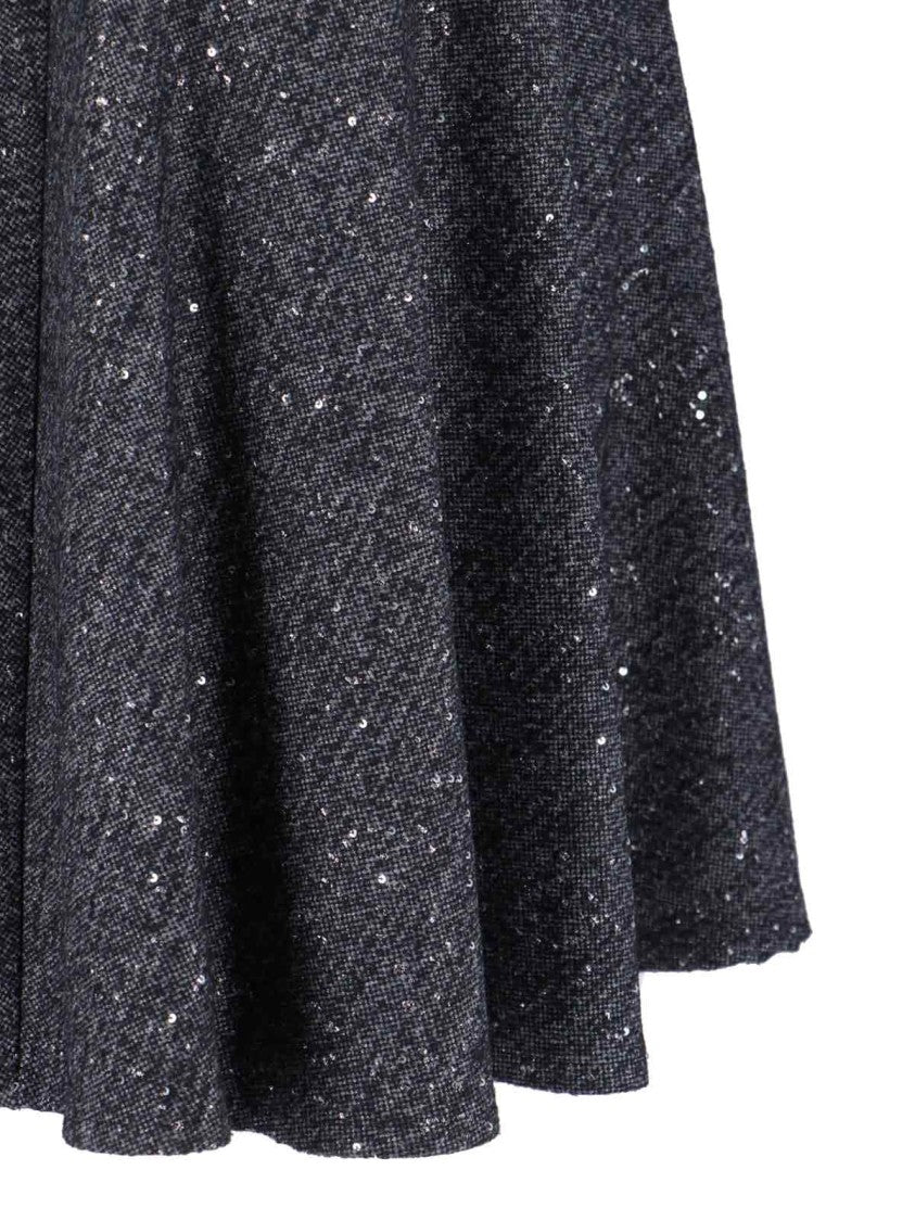 Tagliatore Flared Grey Skirt With Textured Fabric And Sequined Detail