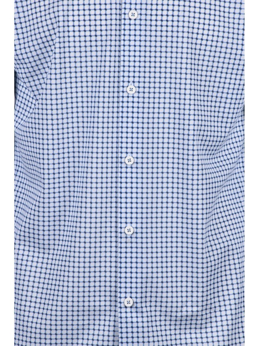 Boss White Blue Polyester Cotton Stretch Shirt