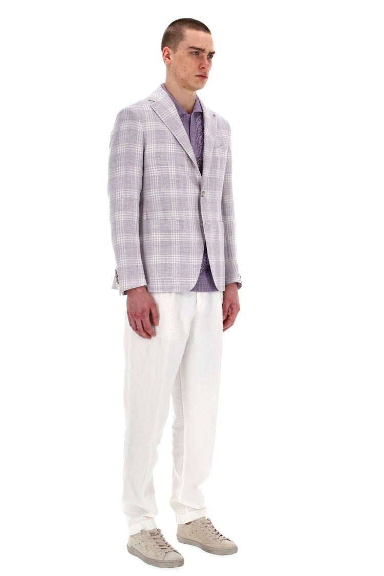 Tagliatore Montecarlo Line Linen-Wool Checked Jacket