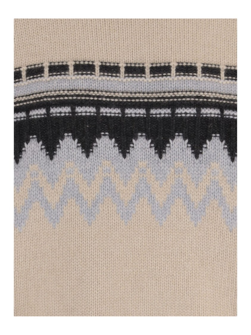 Allude Beige Geometric Pattern Cashmere Turtleneck Sweater
