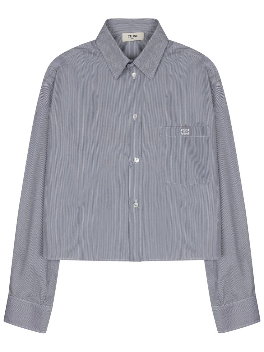 Celine Grey Triomphe Cropped Cotton-Blend Shirt