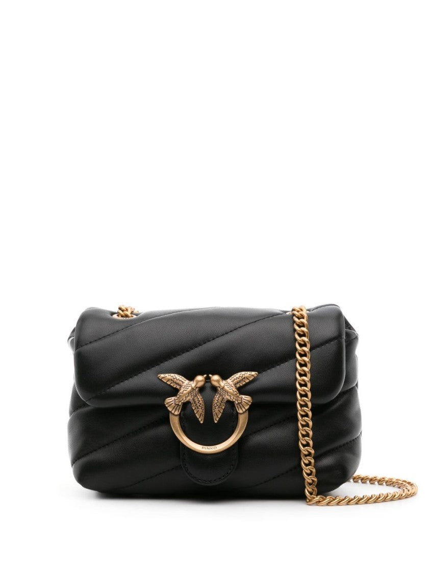 Pinko Quilted Black Leather Shoulder Bag