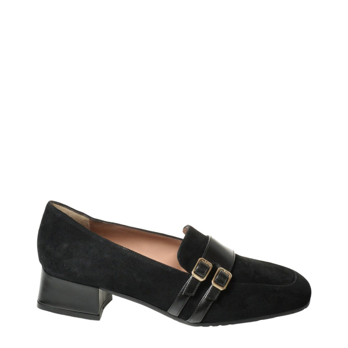 La Sellerie Black Suede Loafer With Two Straps