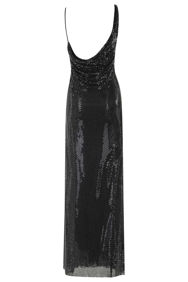 Self-Portrait Black Rhinestone Draped Hooded Maxi Dress
