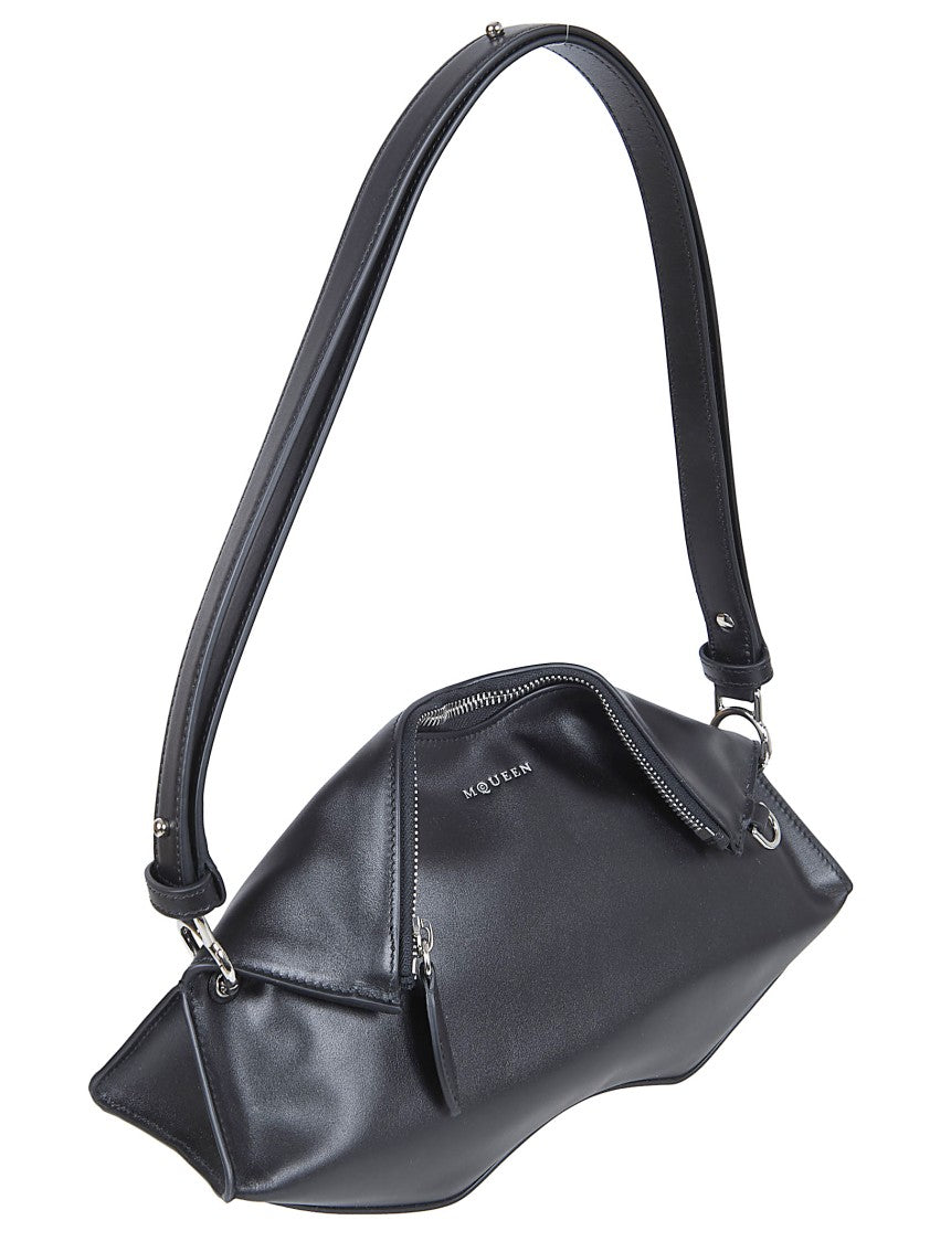 Alexander Mcqueen Sculptural Black Calfskin Leather Clutch Bag