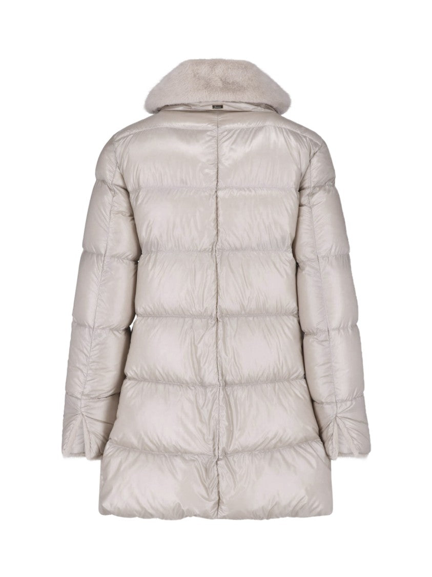 Herno Cream Shearling Collar Padded Down Coat