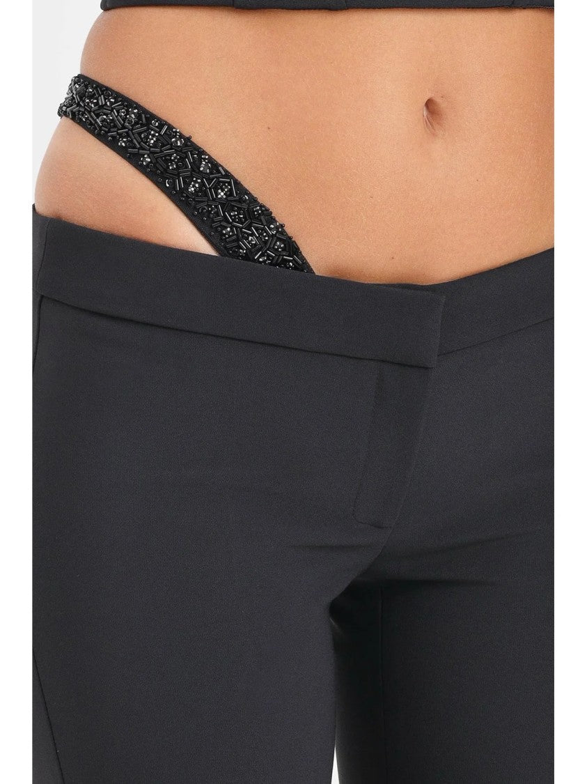 Elisabetta Franchi Fitted Black Trousers With Flared Hem And Front Slit Detail