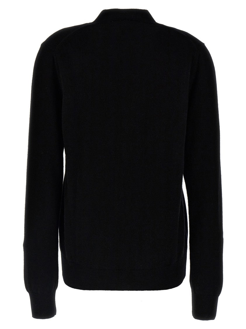Comme Des Garçons Button-Closure Black Wool Cardigan With Logo Patch