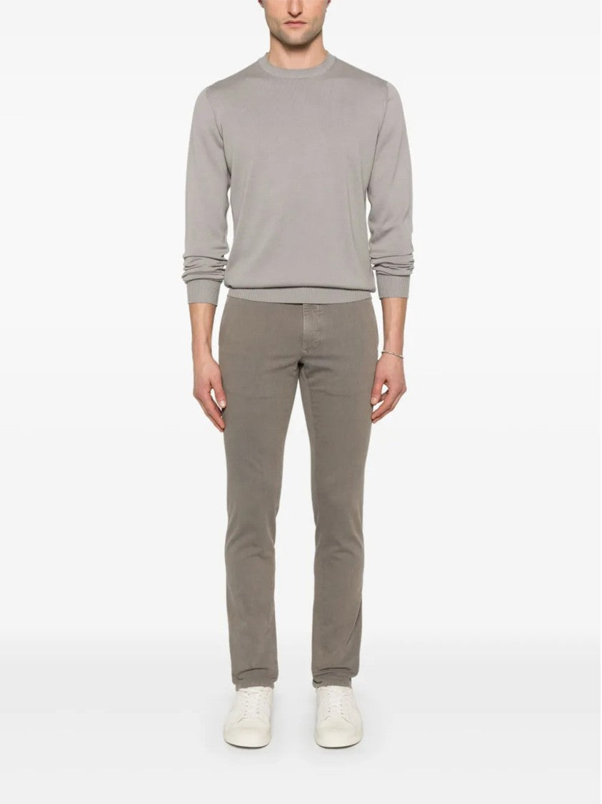 Incotex Taupe-Grey Slim Fit Straight Trousers