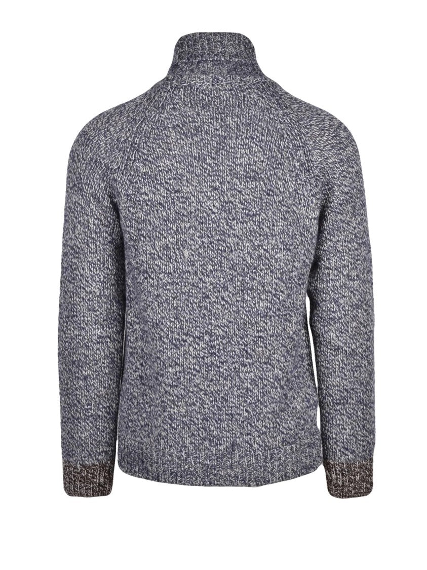 Daniele Alessandrini Textured Knit Turtleneck Sweater With Marled Blue Effect